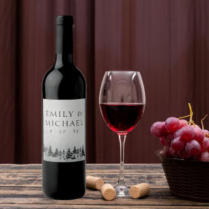 Minimalist Evergreen Mountain Green Slate Blue Wine Label