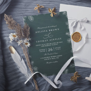 Minimalist Evergreen Rustic Modern QR Code Wedding Invitation