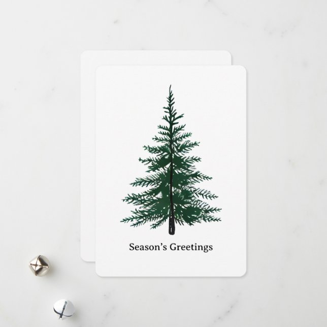 Minimalist Evergreen Tree Design Simple Hand-Draw Holiday Card (Front/Back In Situ)
