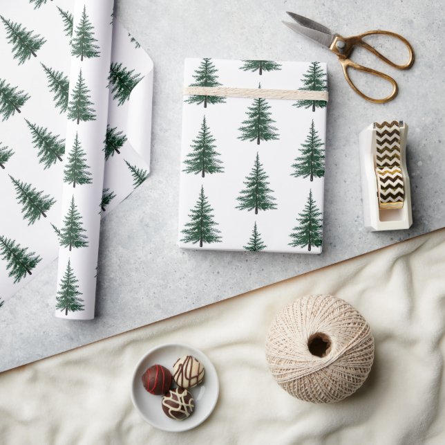 Minimalist Evergreen Tree Design Simple Hand-Draw Wrapping Paper (Crafts)