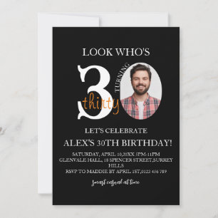 Minimalist evite Birthday 30th, Men Digital 30th  Invitation