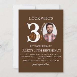 Minimalist evite Birthday 30th, Men Digital 30th  Invitation