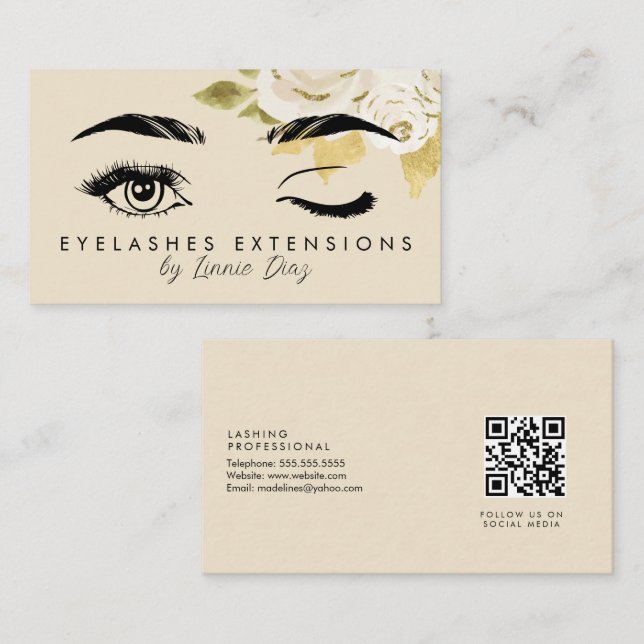 Minimalist Eyelashes Extensions Salon Ivory Floral Business Card (Front/Back)