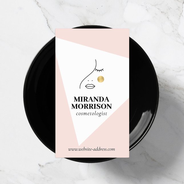 Minimalist Face Beauty Logo Cosmetologist Pink Business Card (Creator Uploaded)