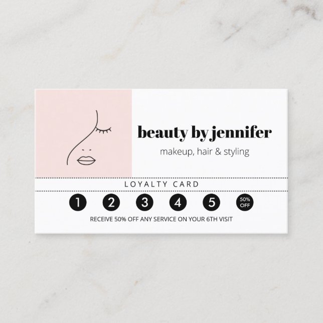 Minimalist Face Beauty Logo Makeup Artist Loyalty Business Card (Front)