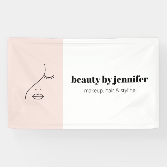 Minimalist Face Beauty Logo Makeup Artist Pink Banner (Horizontal)