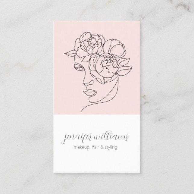 Minimalist Face Beauty Logo Makeup Artist Pink Business Card (Front)