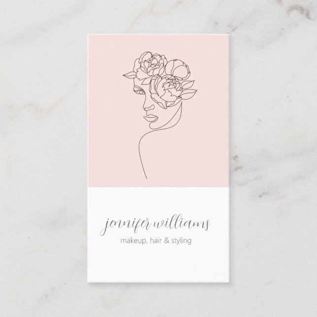 Minimalist Face Beauty Logo Makeup Artist Pink Business Card (Front)