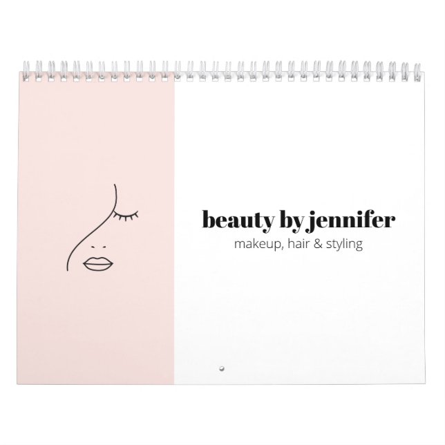 Minimalist Face Beauty Logo Makeup Artist Pink Calendar (Cover)