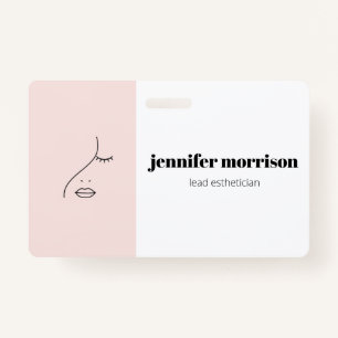 Minimalist Face Beauty Logo Makeup Artist Pink ID Badge
