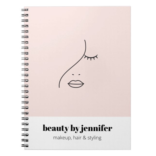 Minimalist Face Beauty Logo Makeup Artist Pink Notebook (Front)