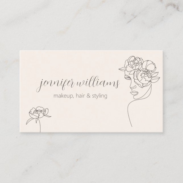 Minimalist Face Beauty Logo Makeup Artist Pink QR  Business Card (Front)