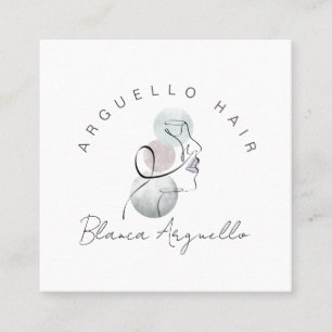 Minimalist Face Beauty Logo Makeup Artist Pink Square Business Card