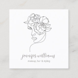 Minimalist Face Beauty Logo Makeup Artist QR  Square Business Card