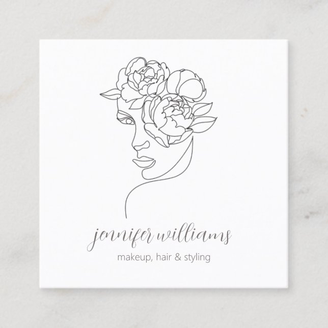 Minimalist Face Beauty Logo Makeup Artist QR  Square Business Card (Front)