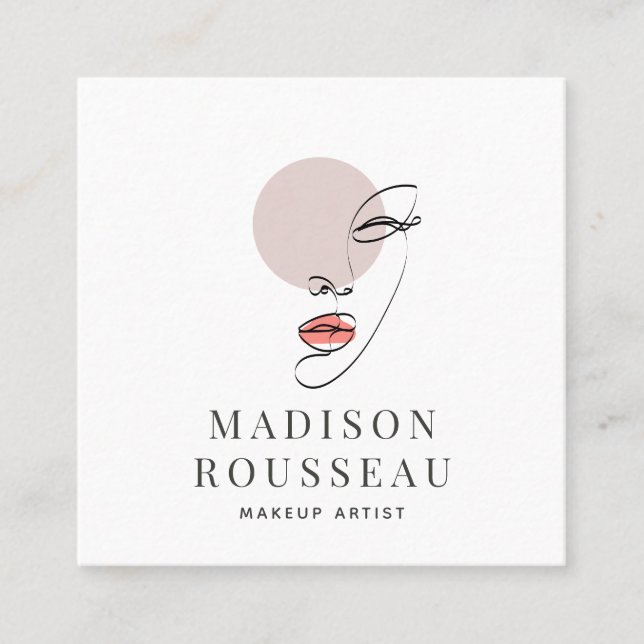 Minimalist Face Beauty Logo Makeup Artist Square Business Card (Front)