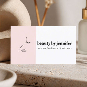 Minimalist Face Logo Aesthetician Blush Pink Business Card