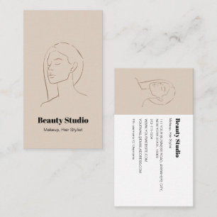 Minimalist Face Logo Hair Beauty Makeup Neutral Business Card