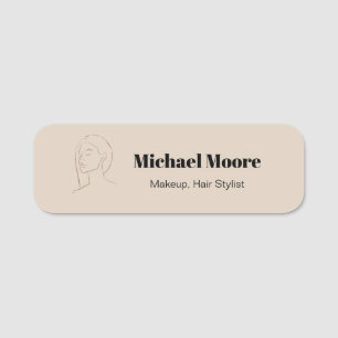 Minimalist Face Logo Hair Beauty Makeup Neutral Name Tag