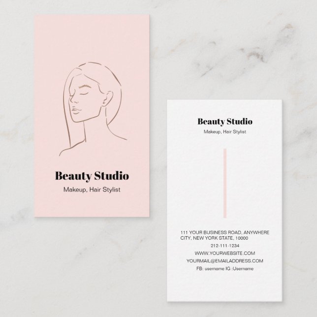 Minimalist Face Logo Hair Beauty Makeup Pink Business Card (Front/Back)
