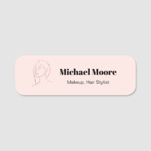 Minimalist Face Logo Hair Beauty Makeup Pink Name Tag