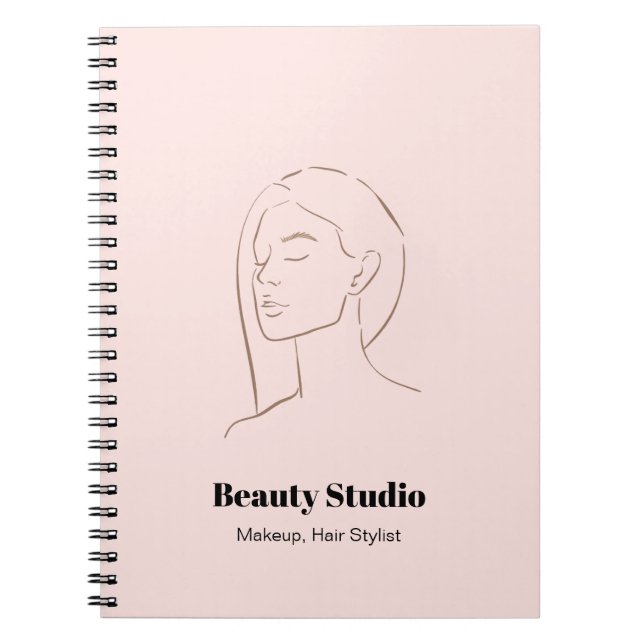 Minimalist Face Logo Hair Beauty Makeup Pink Notebook (Front)