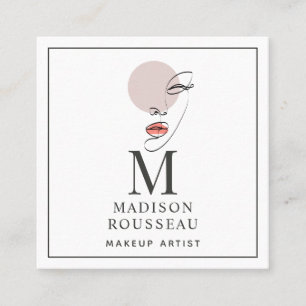 Minimalist Face Logo Monogrammed Makeup Artist  Sq Square Business Card