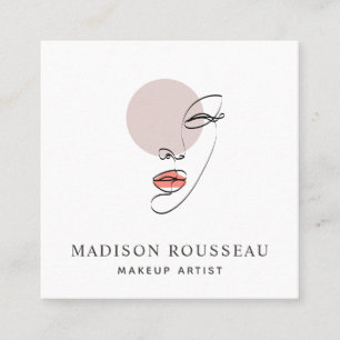 Minimalist Face Logo Monogrammed Makeup Artist  Square Business Card