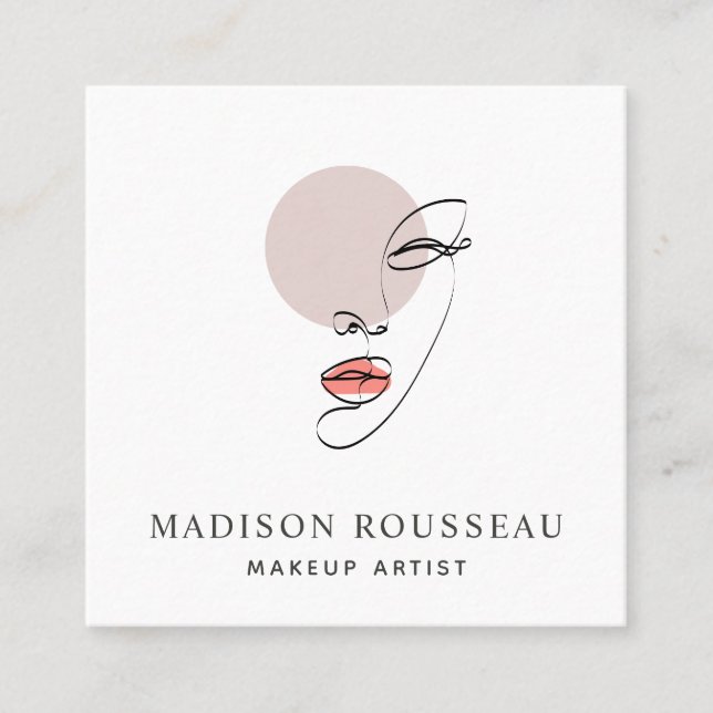 Minimalist Face Logo Monogrammed Makeup Artist  Square Business Card (Front)