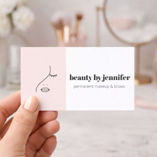 Minimalist Face Logo Permanent Makeup Artist Pink Business Card
