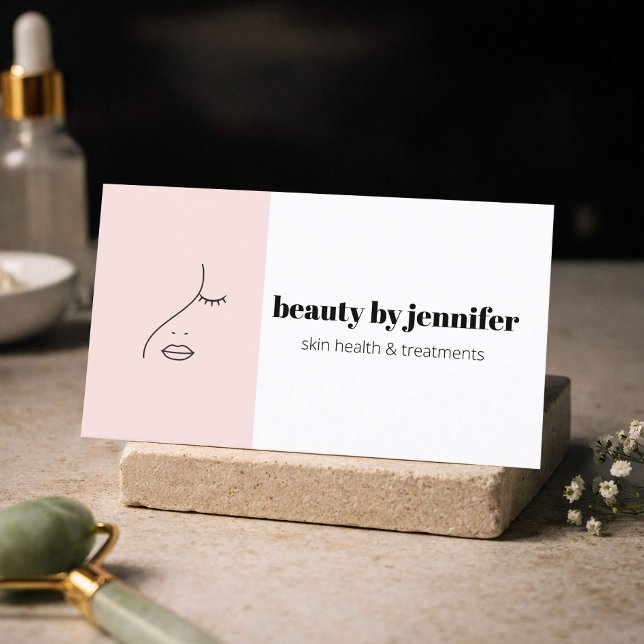 Minimalist Face Logo Skincare Specialist Pink Business Card (Creator Uploaded)