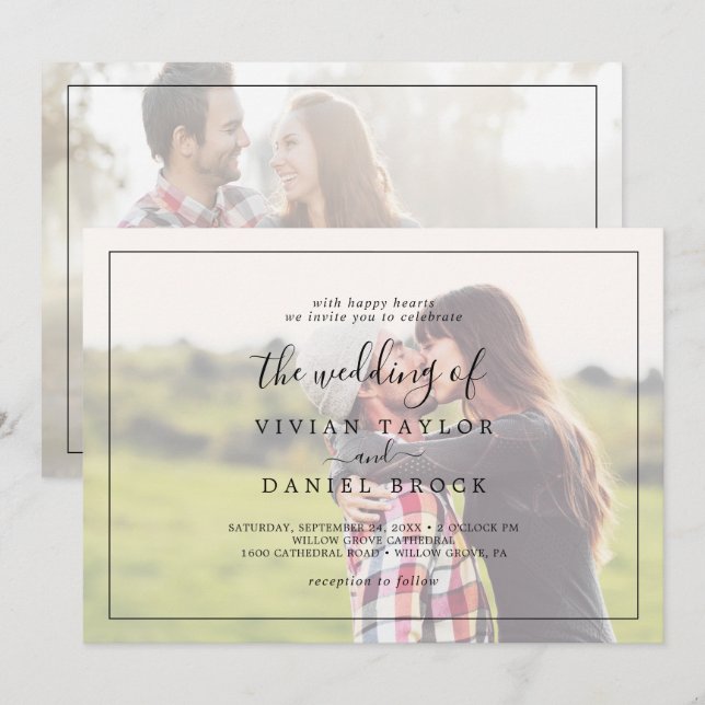 Minimalist | Faded Horizontal Photo Wedding Invitation (Front/Back)