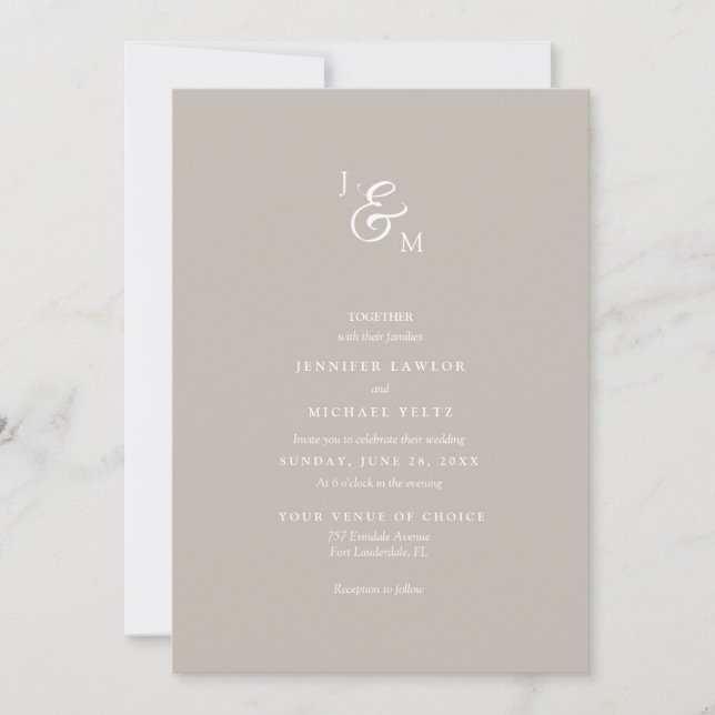 Minimalist Fair Neutral Monogram Wedding Invitation (Front)