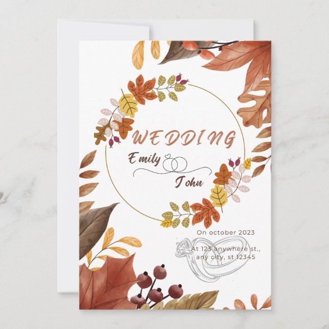 Minimalist Fall Autumn colours Weddings Cards  (Front)