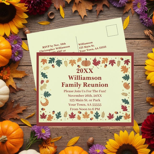 Minimalist Fall Family Reunion Custom Postcard (Creator Uploaded)