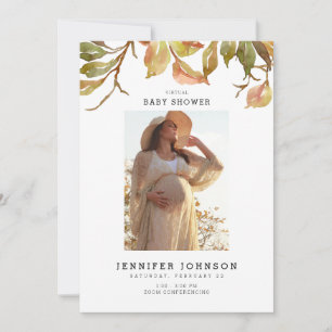 Minimalist Fall Foliage Photo Virtual Baby Shower Invitation