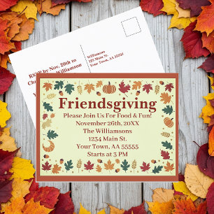 Minimalist Fall Friendsgiving Custom Postcard