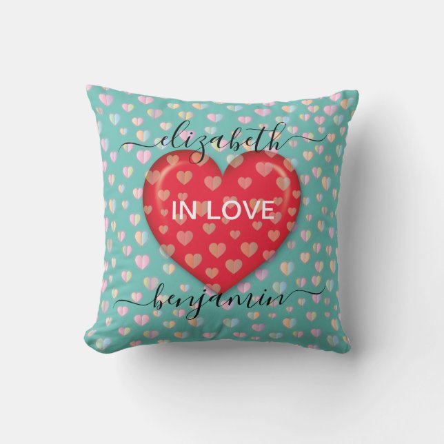 Minimalist Fall in Love Heart with heart speckles Cushion (Front)