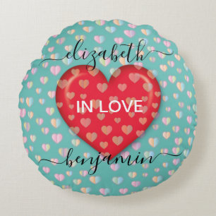 Minimalist Fall in Love Heart with heart speckles Round Cushion
