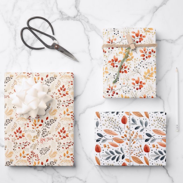 Minimalist Fall Leaves - Autumn Elegance Wrapping Paper Sheet (Front)