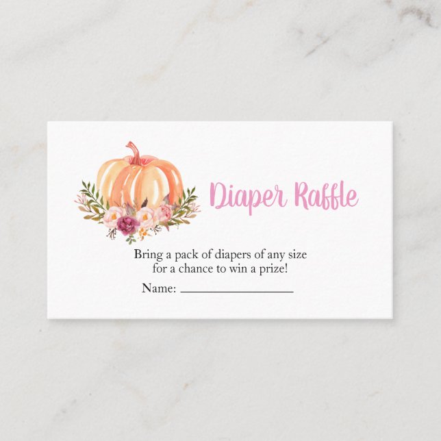 Minimalist Fall Pumpkin Baby Shower Diaper Raffle Business Card (Front)