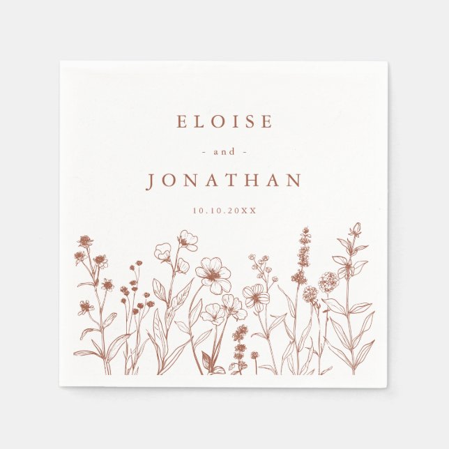 Minimalist fall Terracotta Wildflower Boho Wedding Napkin (Front)