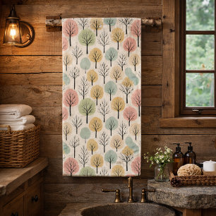 Minimalist Fall Tree Pattern Pastel Autumn Forest Bath Towel Set