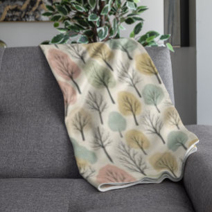 Minimalist Fall Tree Pattern Pastel Autumn Forest Fleece Blanket