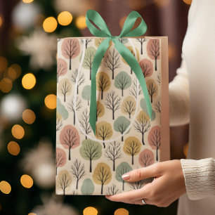 Minimalist Fall Tree Pattern Pastel Autumn Forest Medium Gift Bag