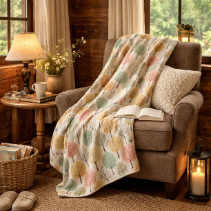 Minimalist Fall Tree Pattern Pastel Autumn Forest Sherpa Blanket