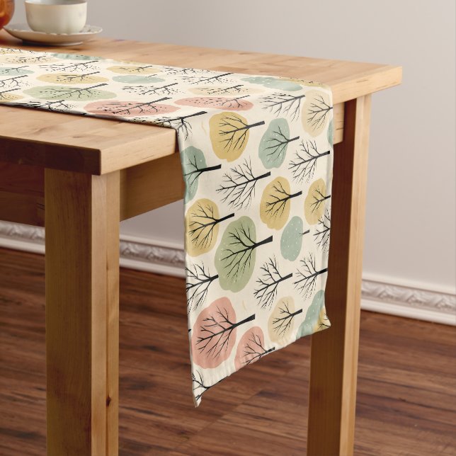 Minimalist Fall Tree Pattern Pastel Autumn Forest Short Table Runner (In Situ)
