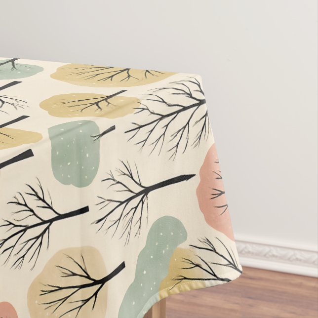 Minimalist Fall Tree Pattern Pastel Autumn Forest Tablecloth (In Situ)