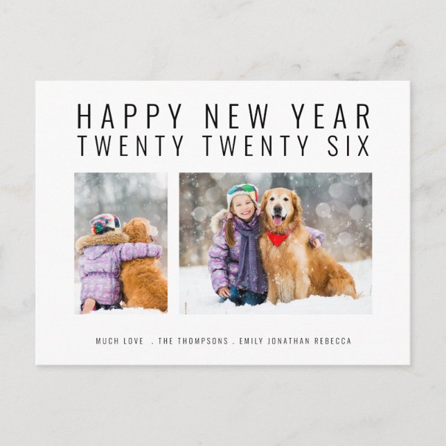 Minimalist Family 2 Photos 2026 Happy New Year Holiday Postcard (Front)