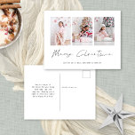 Minimalist Family 3 Photos Merry Christmas Holiday Postcard<br><div class="desc">Modern Minimalst Family 3 Photos Merry Christmas.  Merry Christmas is in a stylish set script. Easily replace the sample images with your own and personalise with your names on the front and greeting on the back.</div>